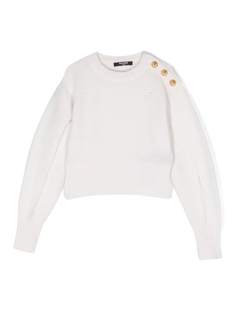 Maglione bianco per bambina con bottoni oro