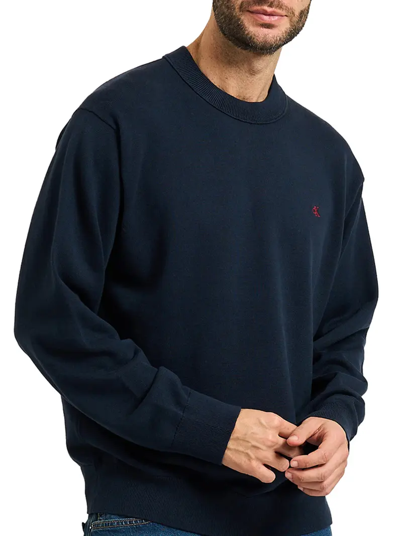 Maglione Calvin Klein Con Monogramma Cotton Relaxed - Blu