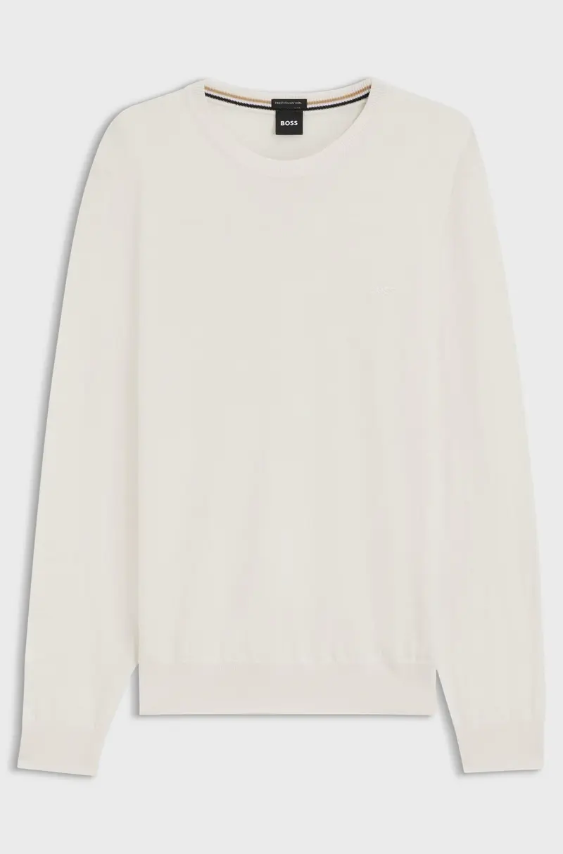 Maglione regular fit in lana vergine con logo ricamato