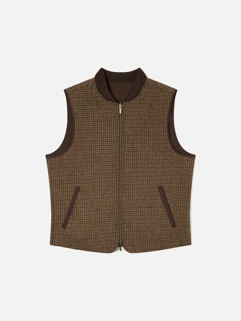 Mc2 Gilet reversibile in lana marrone Spencer con motivo pied de poule