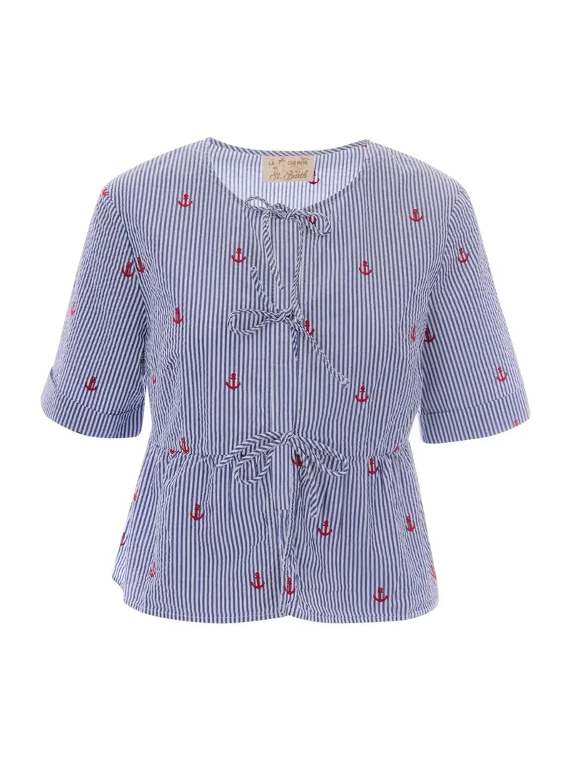 MC2 SAINT BARTH Blusa Donna ALYSON 00471L SEERSUCKER STRIPES V ANCHOR 61 EMB