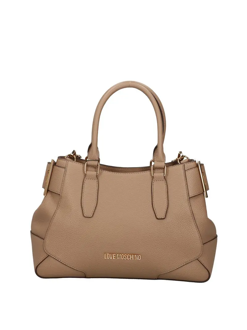 Moschino Borsa A Mano Logo Frontale Sabbia
