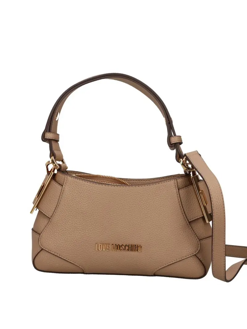 Moschino Borsa A Mano Logo Frontale Sabbia