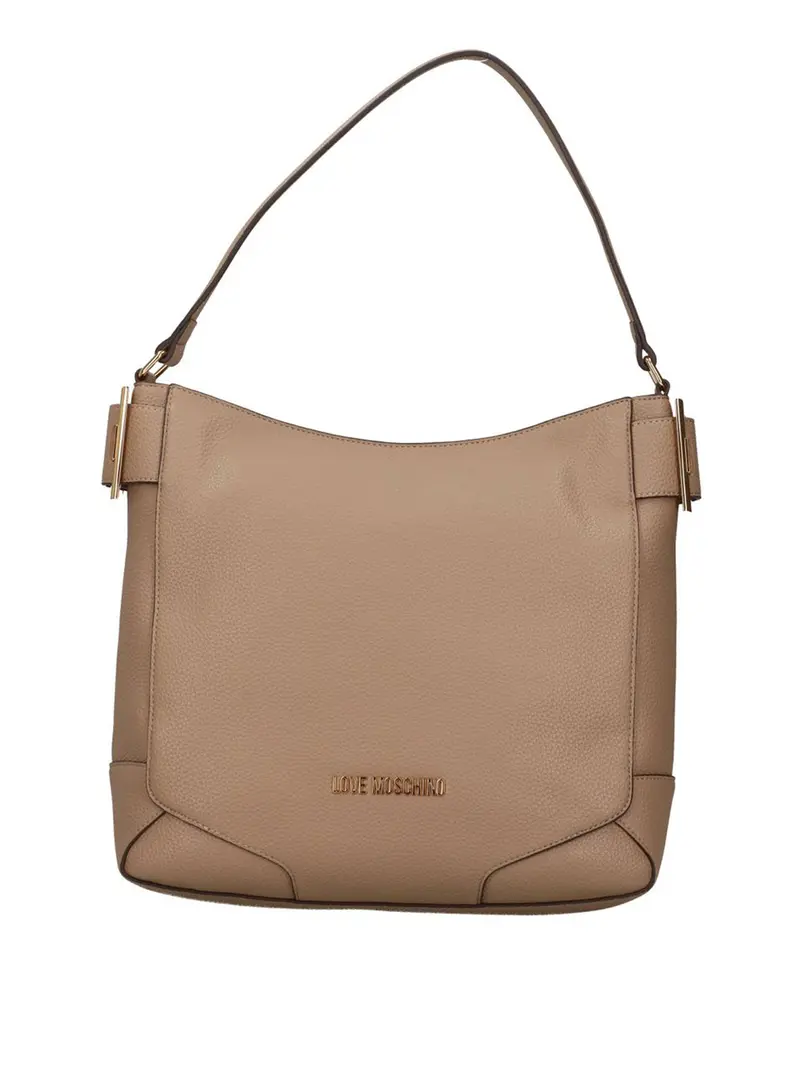 Moschino Borsa A Mano Logo Frontale Sabbia