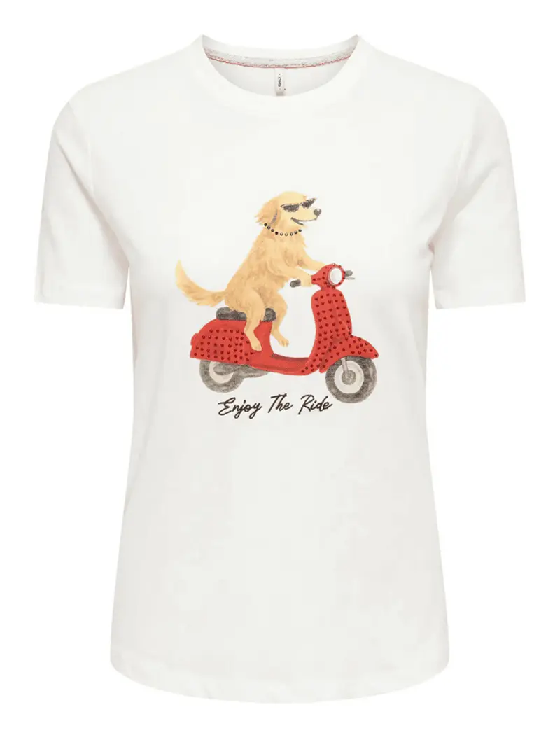Only T-Shirt Dancer Dog Ride Bianco