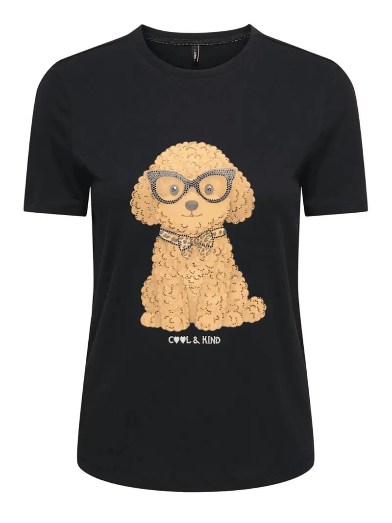 Only T-Shirt Dog Glesses Nero
