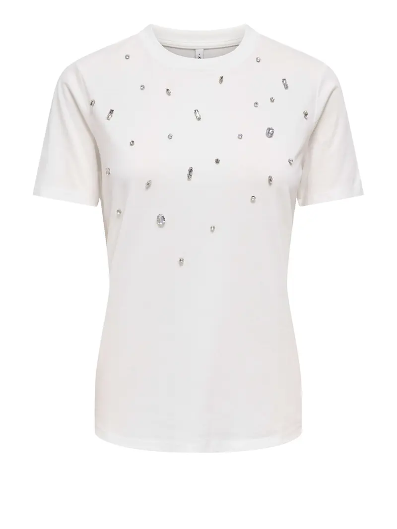 Only T-Shirt Onlsanja Neck Bling - Bianco