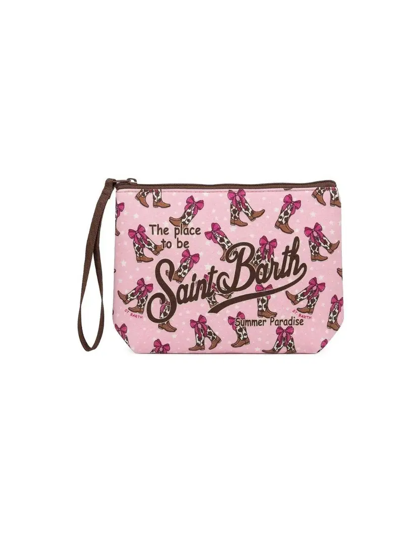 Pochette Aline MC2 Saint Barth rosa con stampa stivali cowgirl all-over