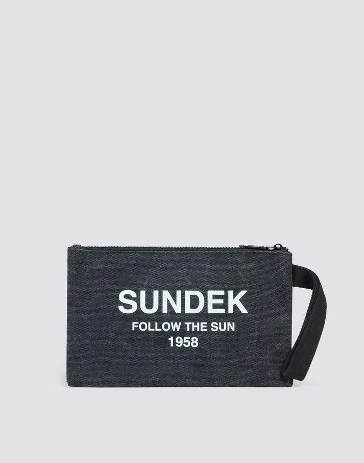 Pochette in cotone canvas stone washed nero