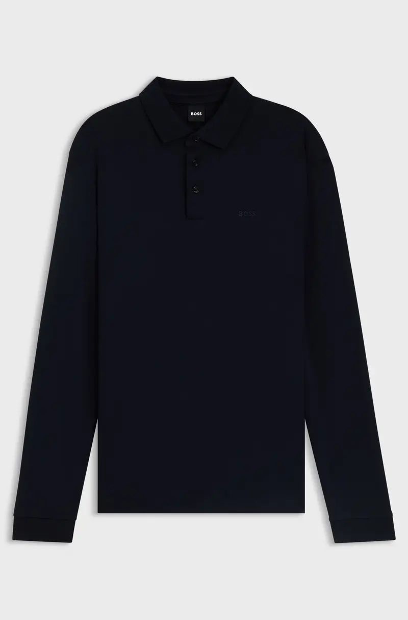 Polo a maniche lunghe in cotone intrecciato con logo