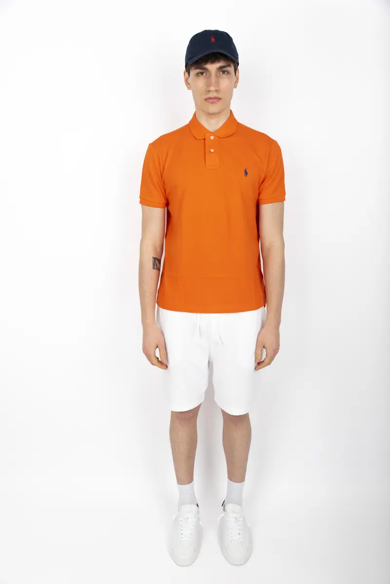 Polo orange in piqué Custom Slim Fit