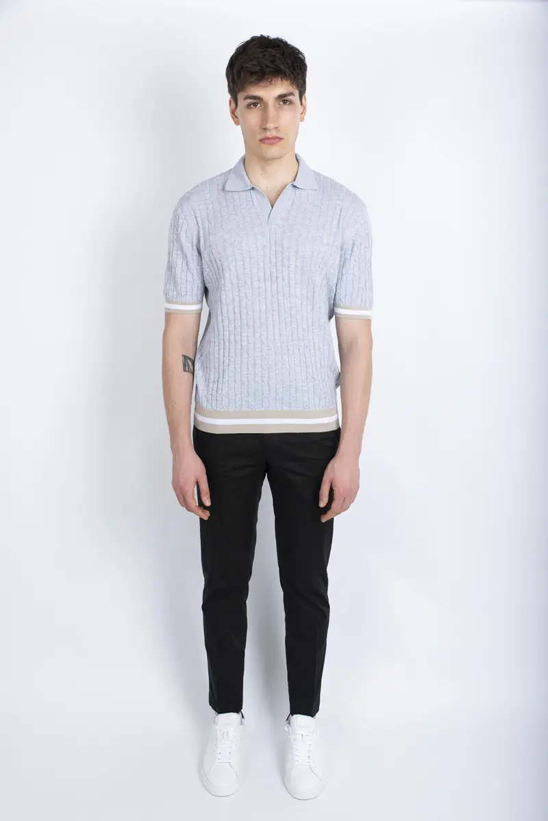 Polo skipper in maglia a trecce e coste grigio