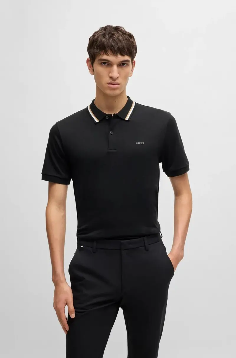 Polo slim fit in cotone con colletto a righe