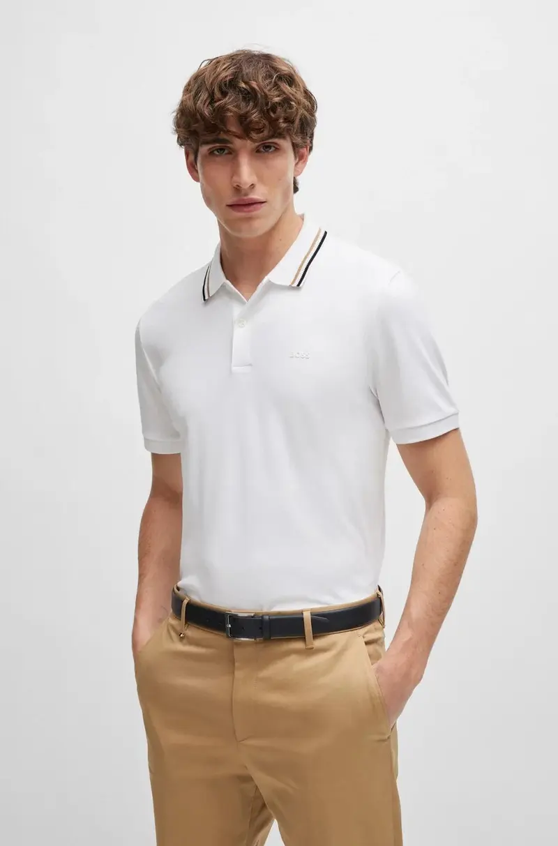 Polo slim fit in cotone con colletto a righe