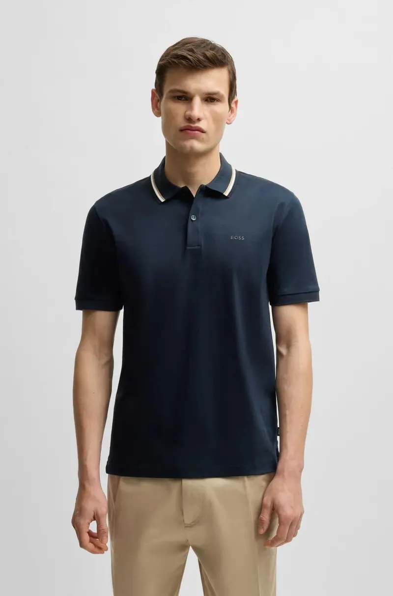 Polo slim fit in cotone con colletto a righe