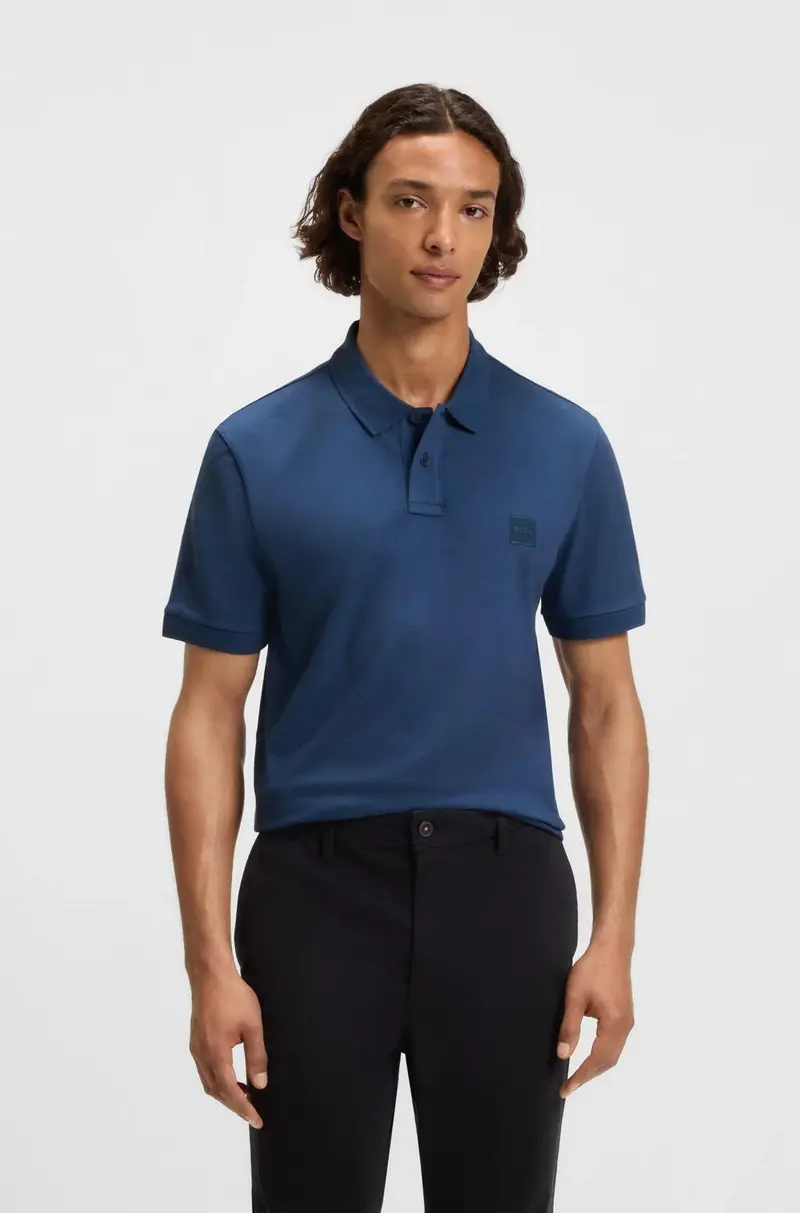 Polo slim fit in cotone elasticizzato con toppa con logo