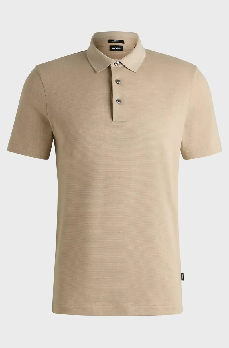 Polo slim fit in cotone lavorato con colletto a contrasto