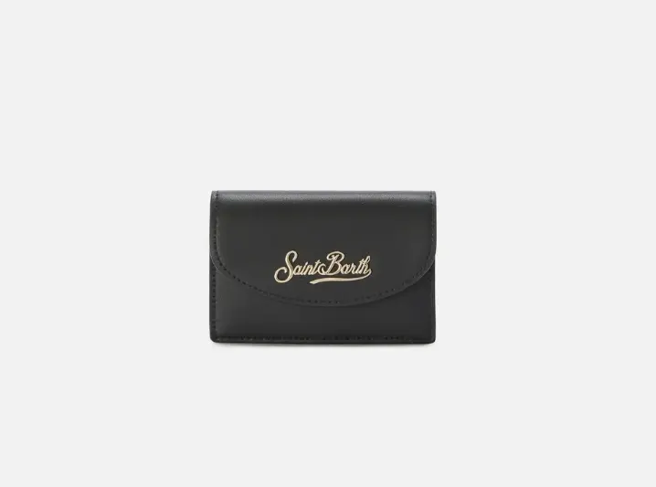 Portacarte in pelle liscia nero con logo metallico