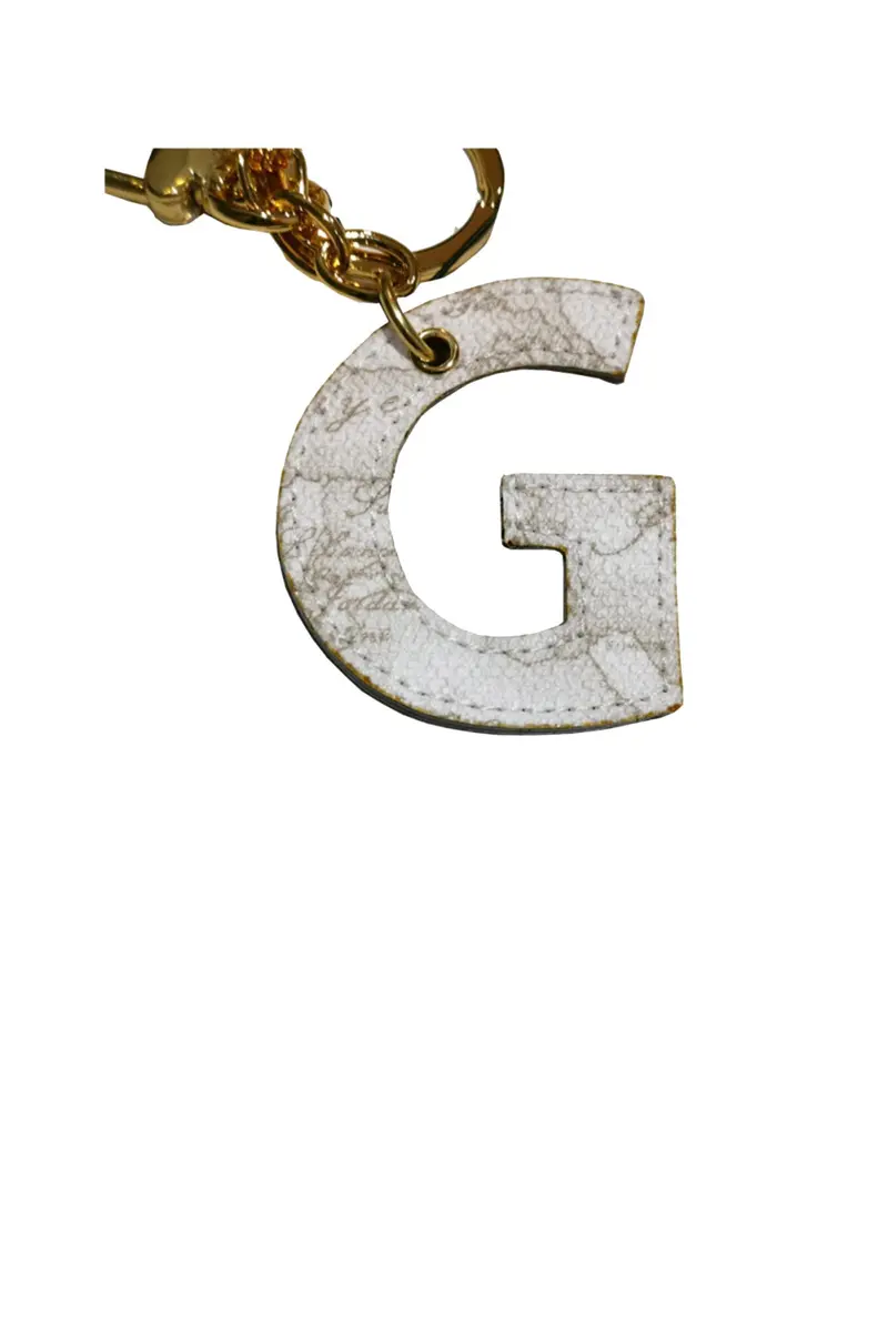 Portachiavi Unisex Lettera G Stampa Geo Bianco