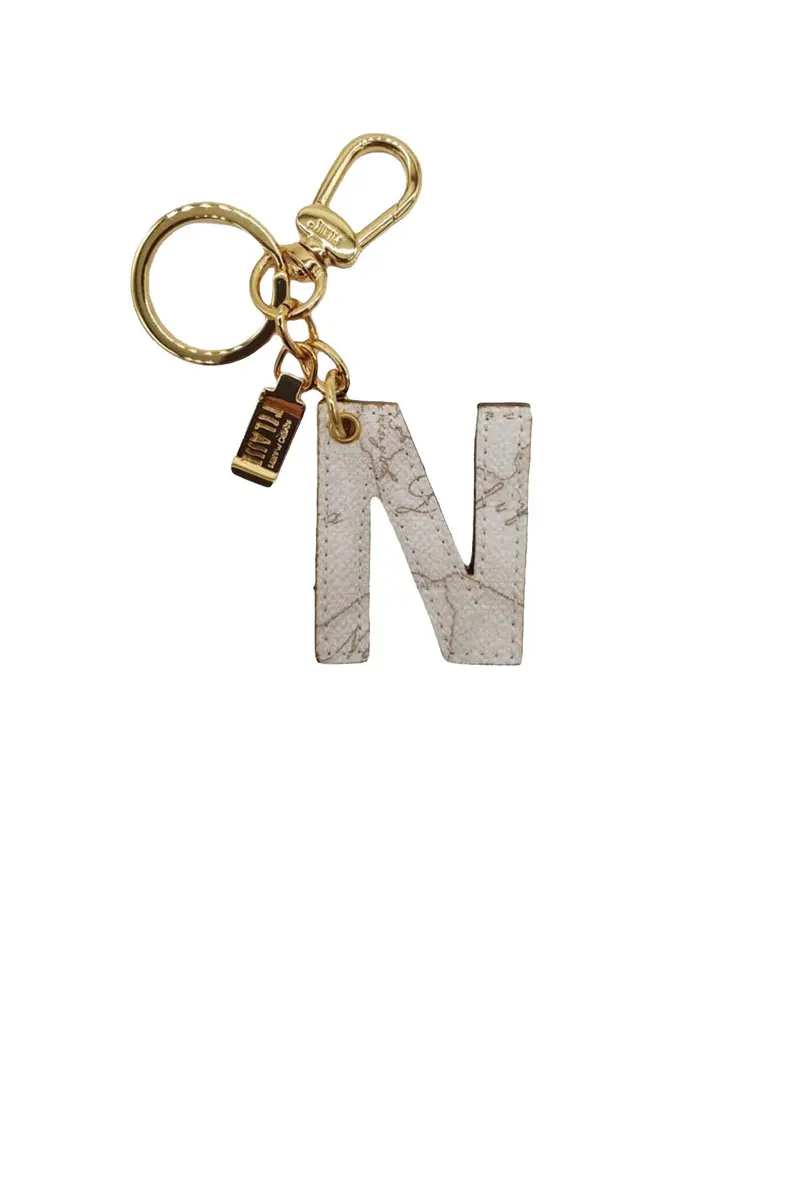 Portachiavi Unisex Lettera N Stampa Geo Bianco