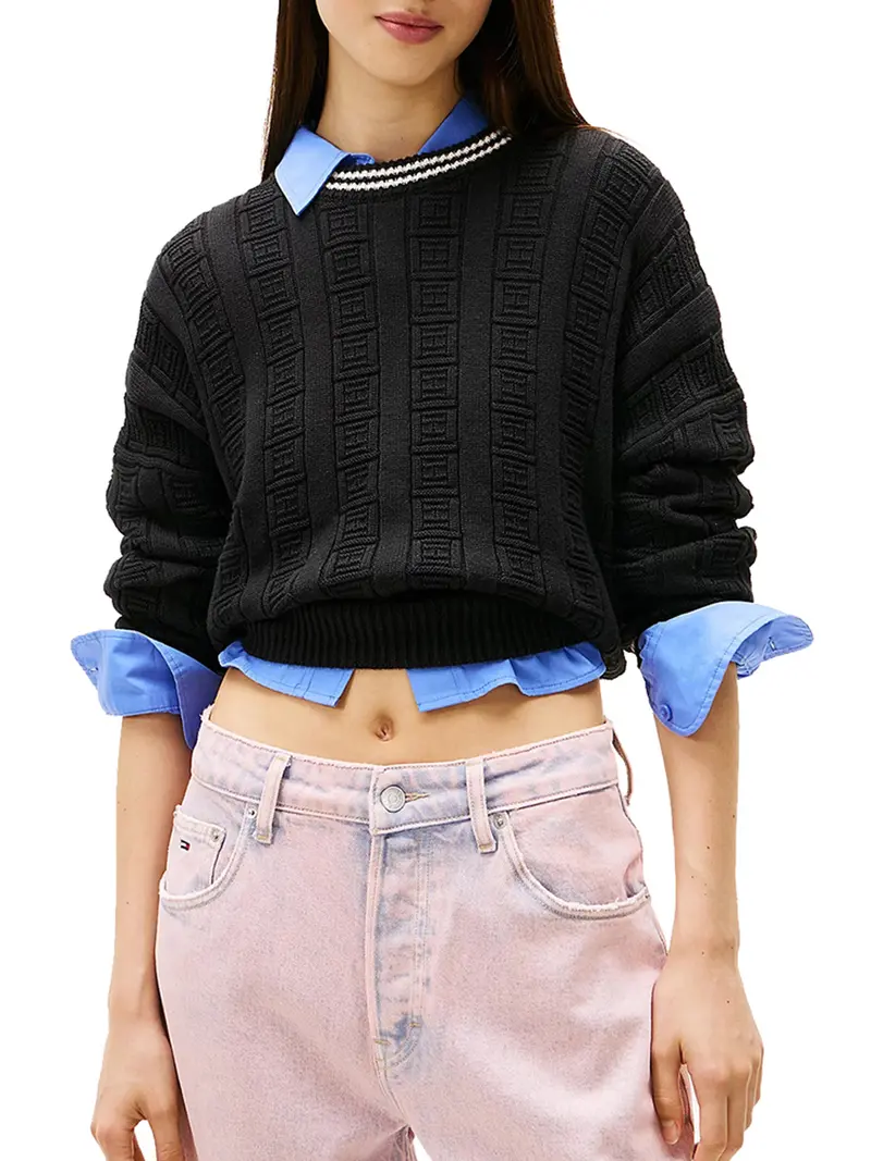Pullover Tommy Hilfiger Relaxed Fit In Maglia Intrecciata - Nero