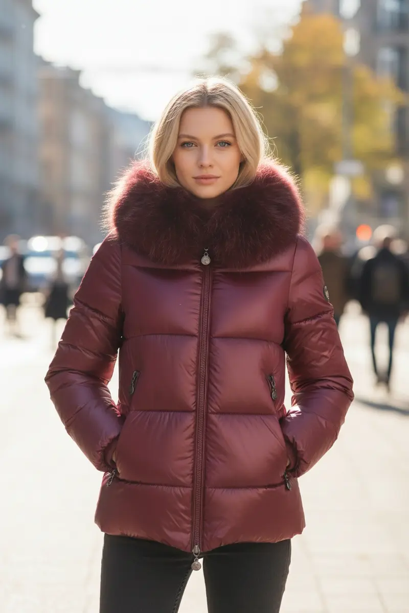 Saldi - Giacca Piumino Donna con Collo in Pelliccia – Eleganza e Comfort per l’Inverno