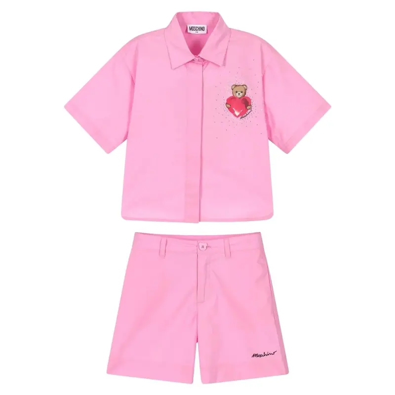 Set camicia e shorts rosa con motivo Teddy Bear