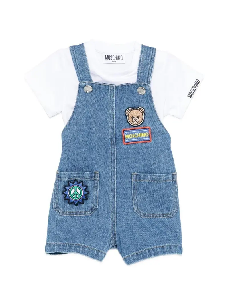Set t-shirt e salopette per neonaticon toppa con logo sul davanti