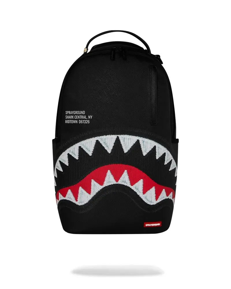 Shark central black embroidered shark backpack