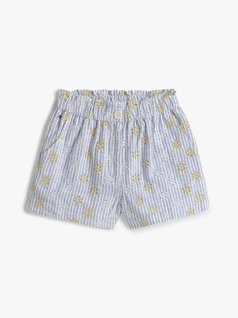 Shorts a righe con dettagli in Sangallo