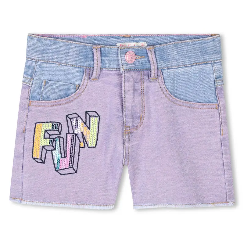 Shorts con scritta Fun in paillettes