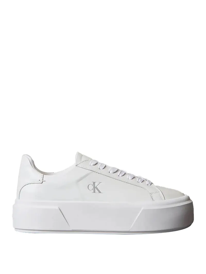 Sneaker Calvin Klein Con Platform In Pelle Con Logo - Bianco