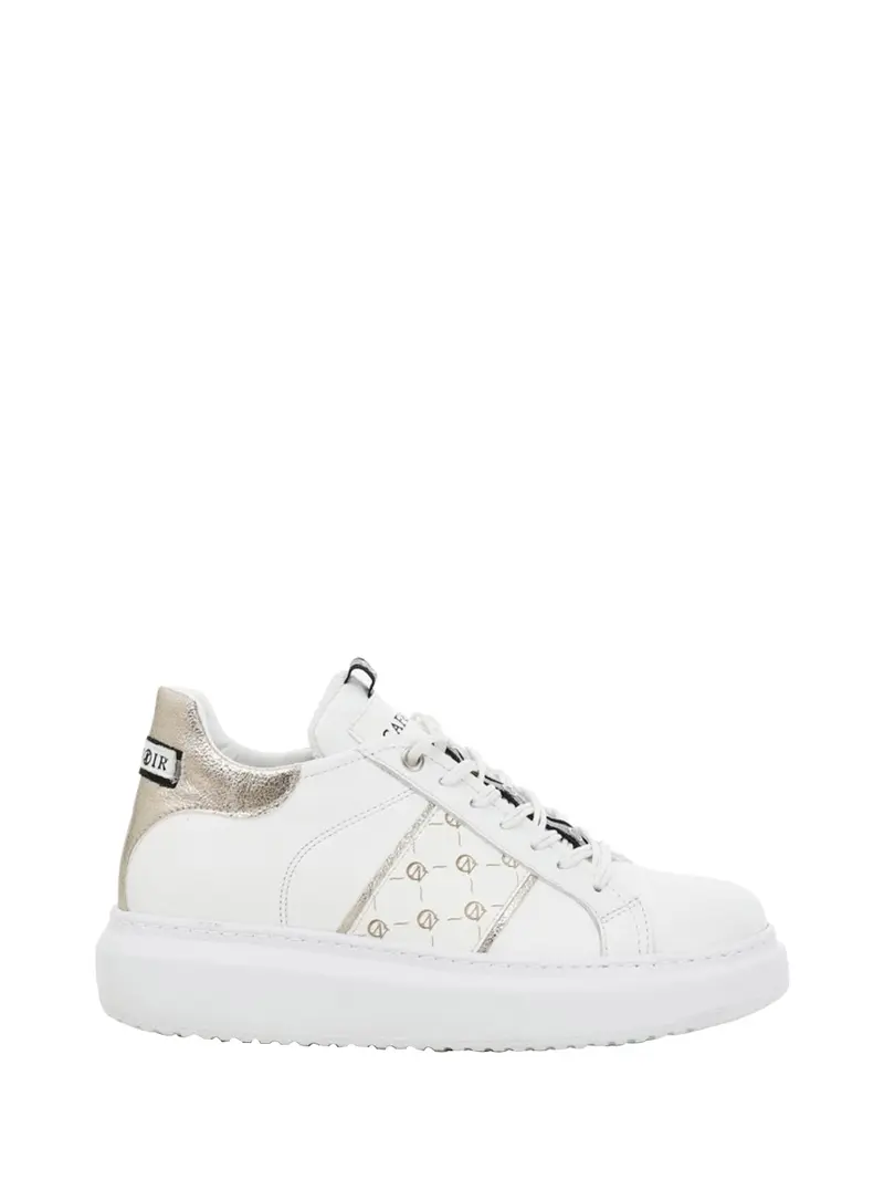 Sneakers Café Noir In Pelle Con Fascia Logata Laterale Bianco