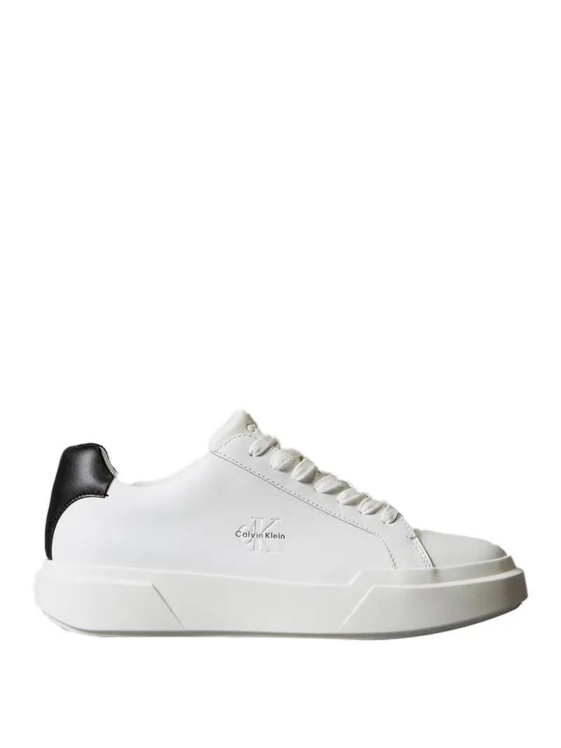 Sneakers Calvin Klein In Pelle Liscia Con Logo - Bianco