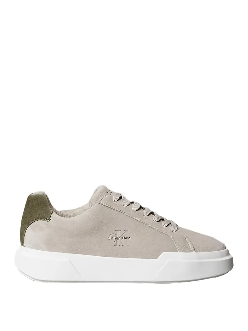 Sneakers Chunky Cupsole Calvin Klein In Camoscio Con Logo - Tortora