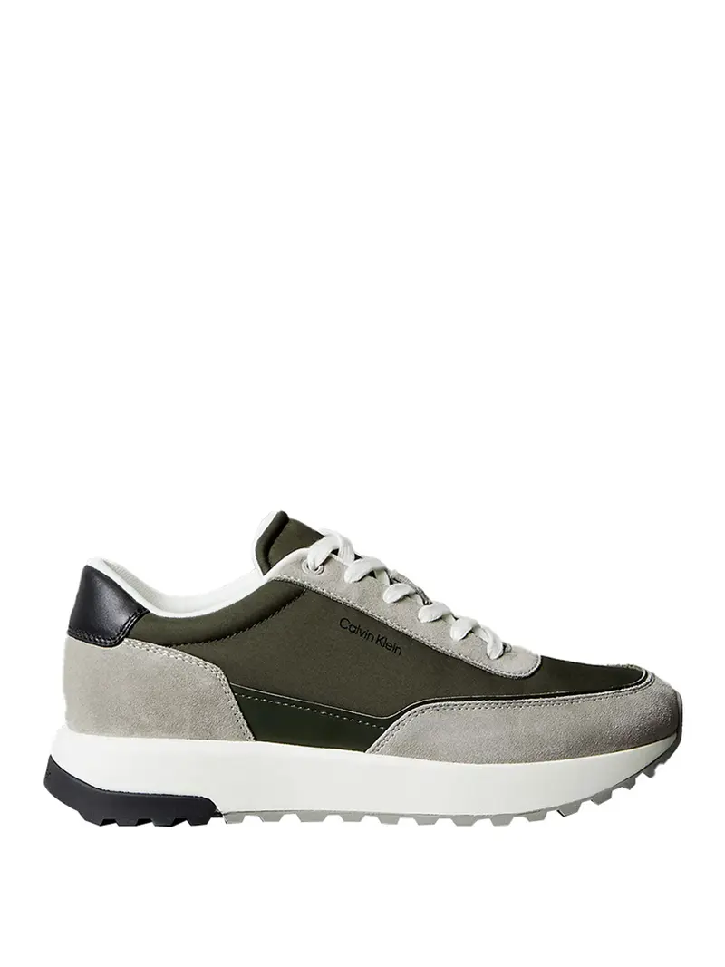 Sneakers Runner Calvin Klein In Misto Pelle - Grigio/Verde