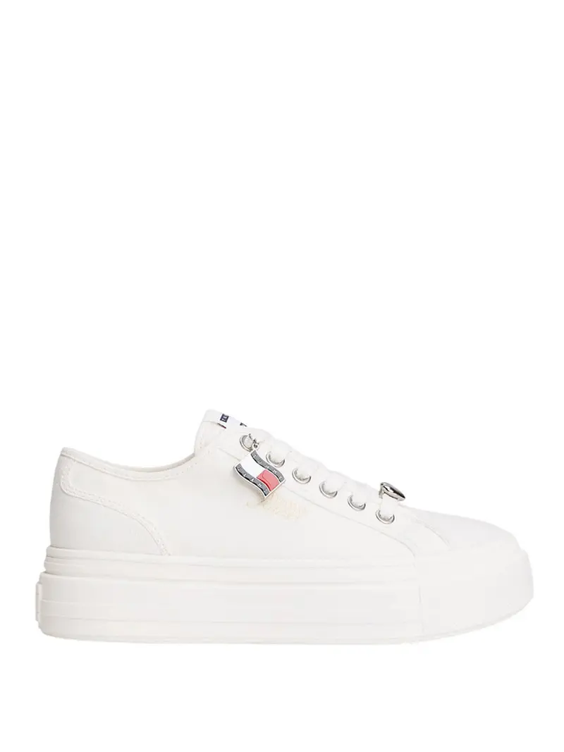 Sneakers Tommy Hilfiger In Tela Con Suola Alta E Charm Ecru