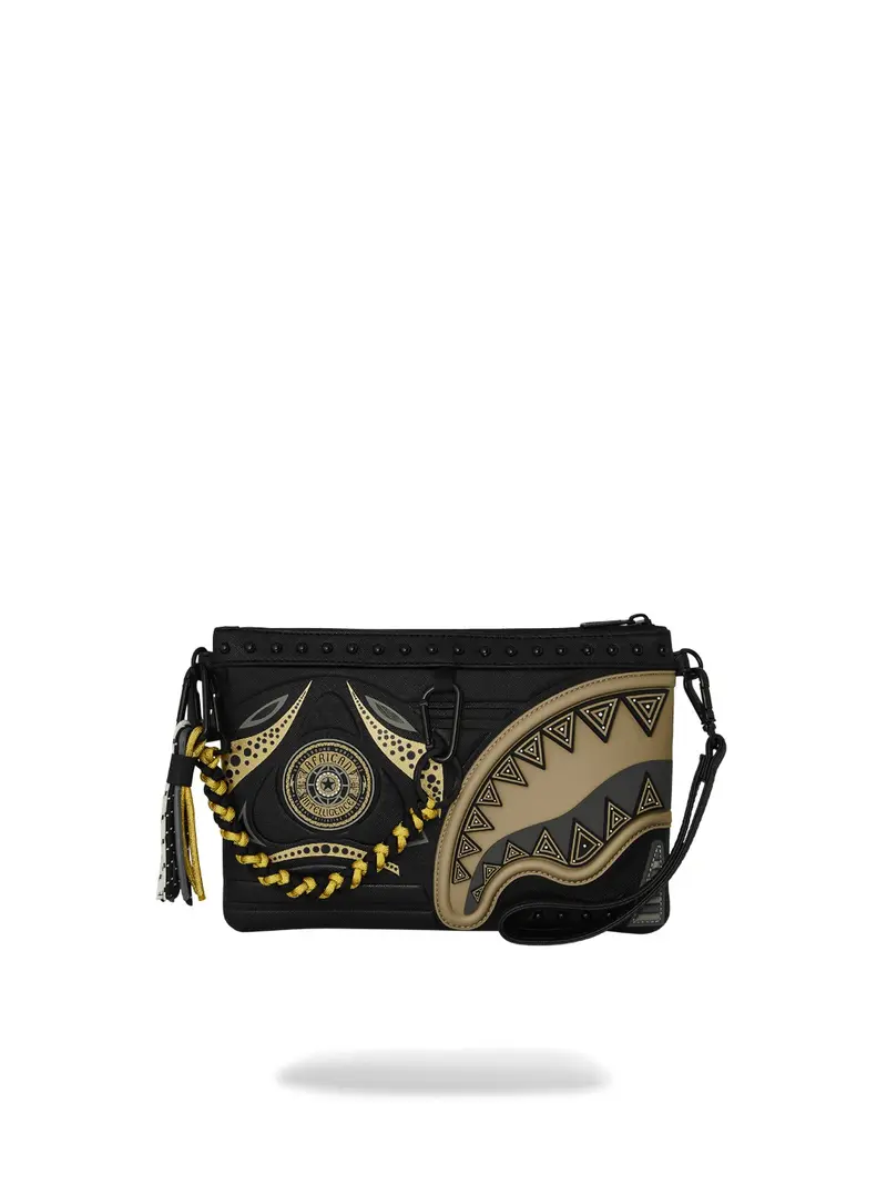SPRAYGROUND Pochette Uomo AI WONDERLAND GOLD AND BLACK CROSSOVER CLUTCH 910B8095NSZ Nero