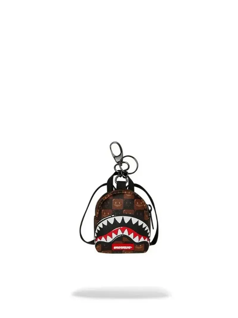 SPRAYGROUND Portachiave Unisex adulto SHARKS IN PARIS WTF BUBBLE BROWN CHECK BACKPACK KEYCHAIN - 910K9304NSZ