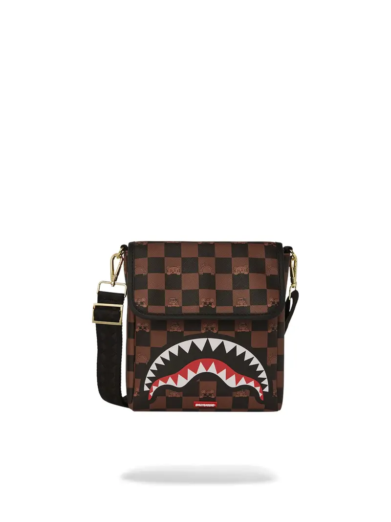 SPRAYGROUND Tracolla Uomo PEEKING CHARACTER CHECK MESSENGER SLING 910B7505NSZ Marrone