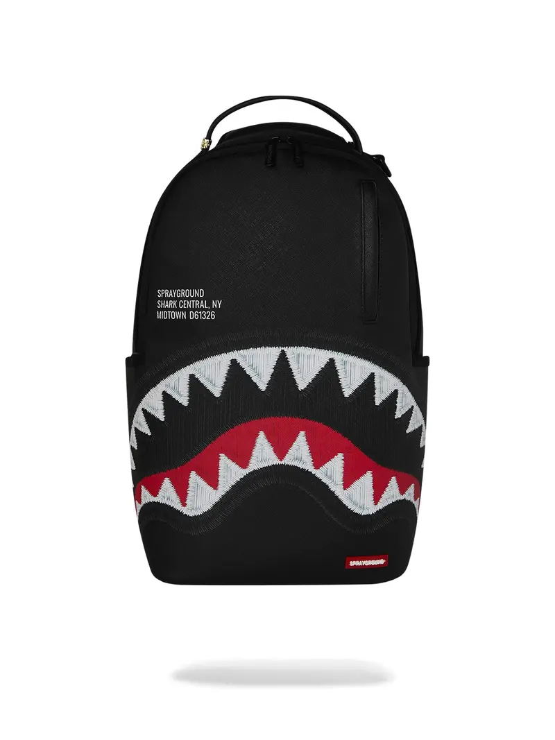 SPRAYGROUND Zaino Unisex adulto SHARK CENTRAL BLACK EMBROIDERED SHARK BACKPACK - 910B9629NSZ