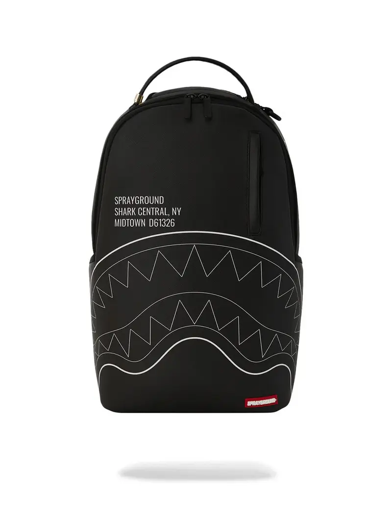 SPRAYGROUND Zaino Uomo SHARK CENTRAL SOLID BLACK WHITE LINE SHARK 910B6366NSZ Nero