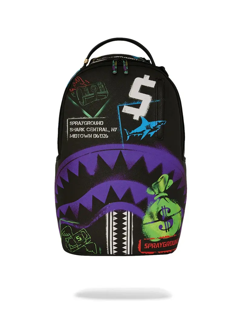 SPRAYGROUND Zaino Uomo SHARK CENTRAL STENCILS- BLACK DLXSV BACKPACK 910B7620NSZ Nero