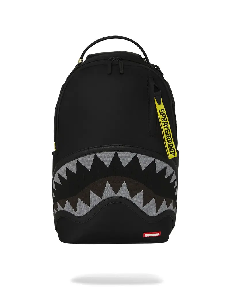 SPRAYGROUND Zaino Uomo SHARK CENTRAL YELLOW TAPE DLX SATIN BACKPACK 910B7736NSZ Nero