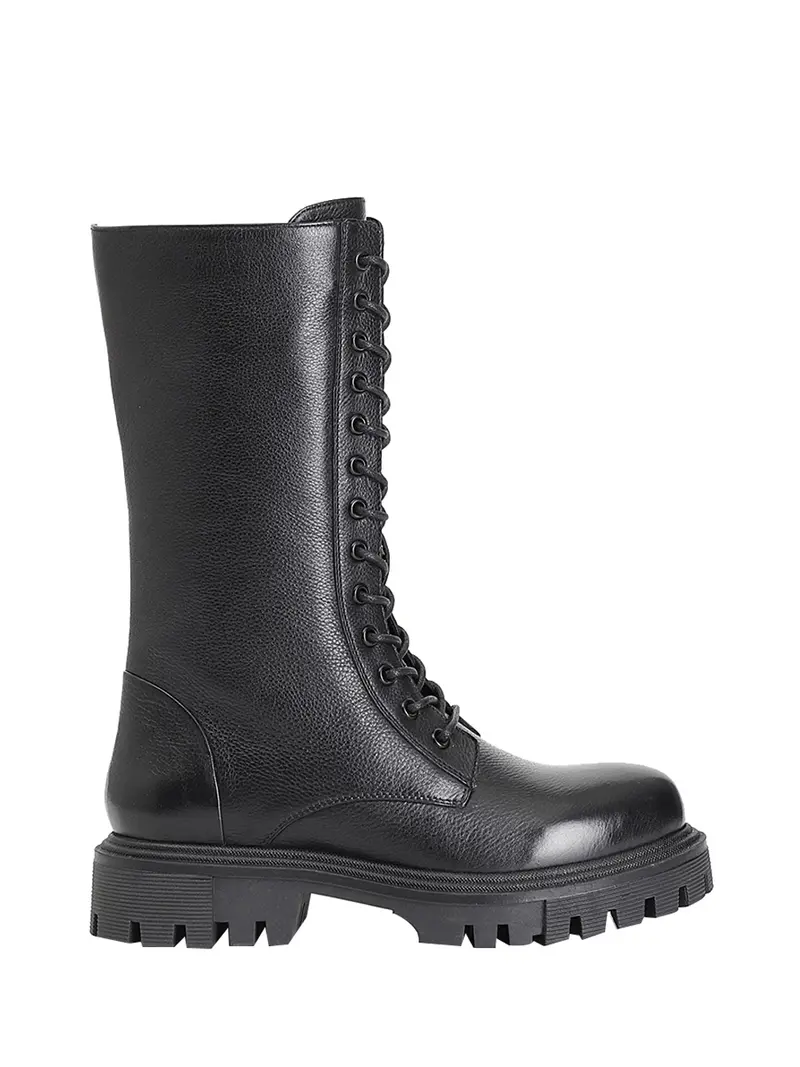 Stivaletto Café Noir donna 3/4 in pelle con lacci Nero