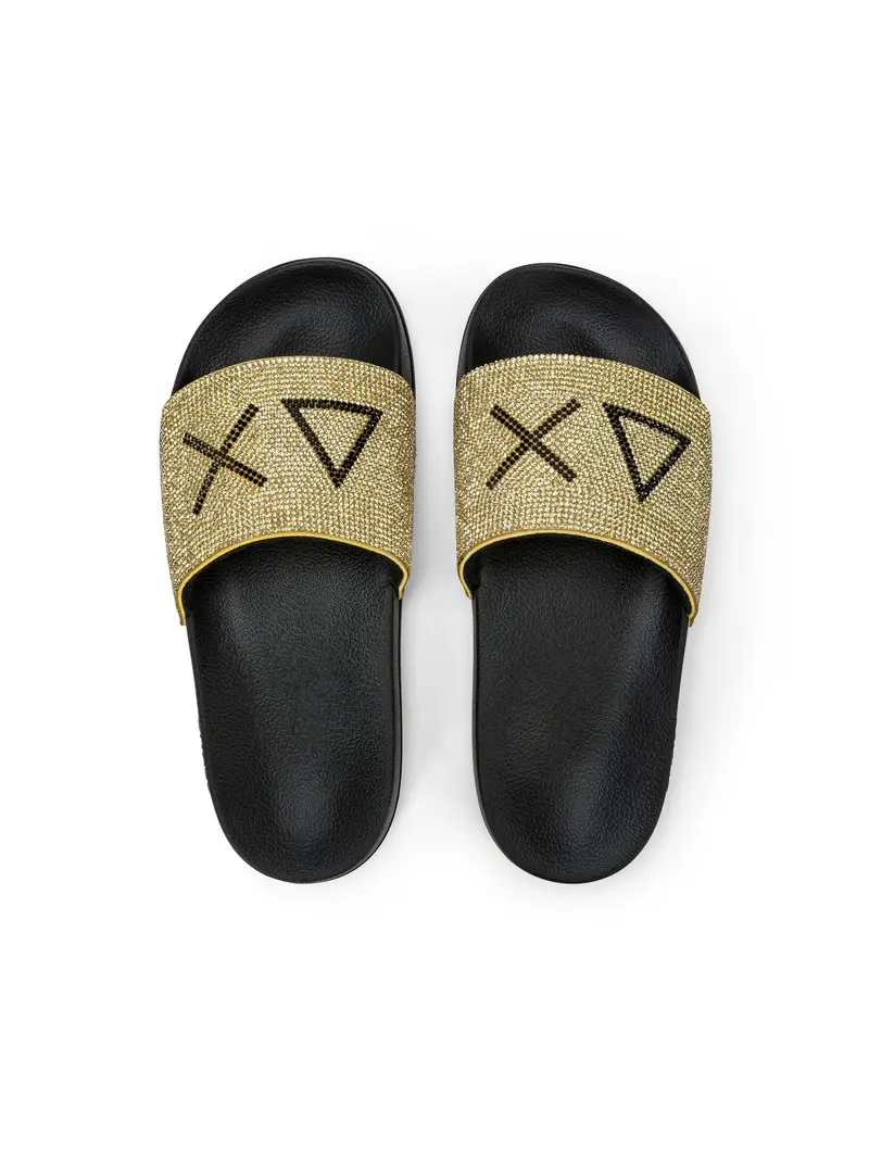 Sun68 Ciabatte Donna Slippers Strass Logo Nero/Oro - X36211-1143