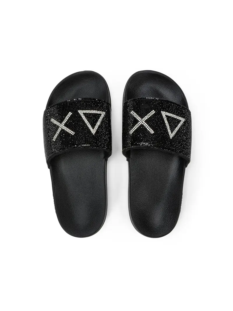 Sun68 Ciabatte Donna Slippers Strass Logo Nero - X36211-11