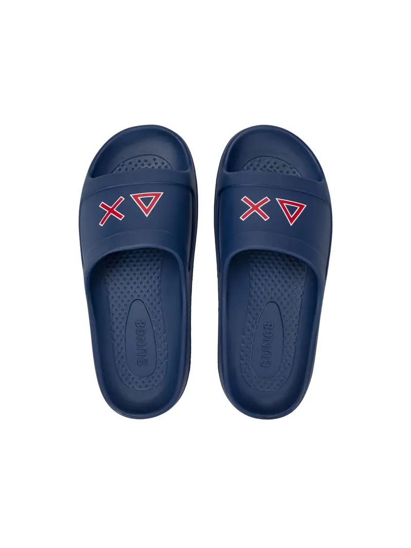 Sun68 Ciabatte Uomo Slippers Monoblock Print Logo Navy Blue/Rosso - X36114-0710