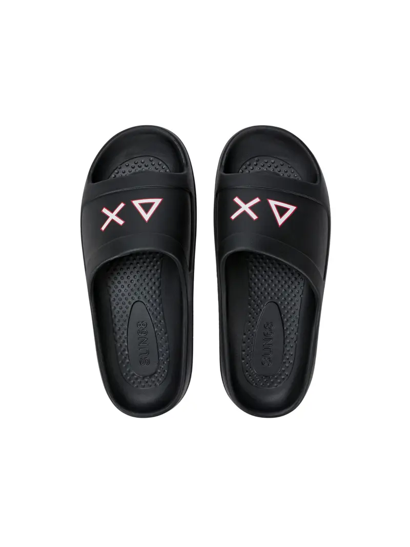 Sun68 Ciabatte Uomo Slippers Monoblock Print Logo Nero/Rosso - X36114-1110
