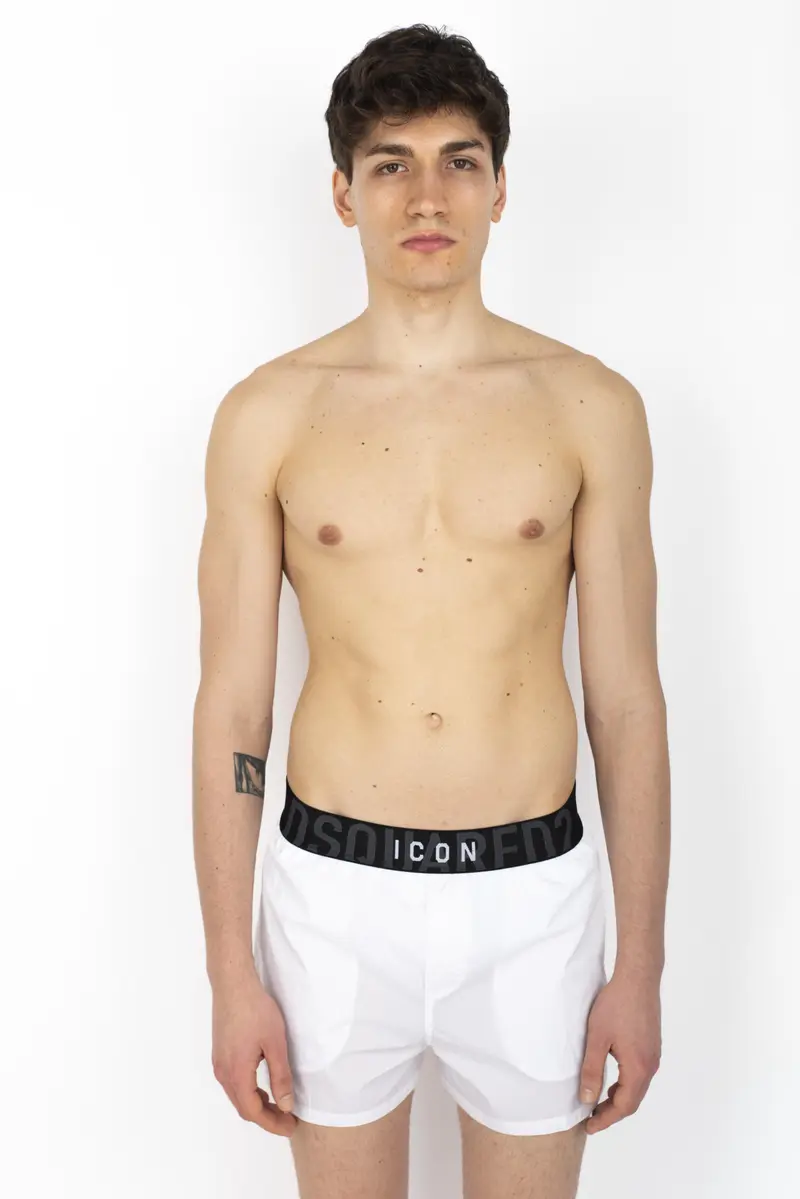Swim boxer midi bianco con logo Icon nero